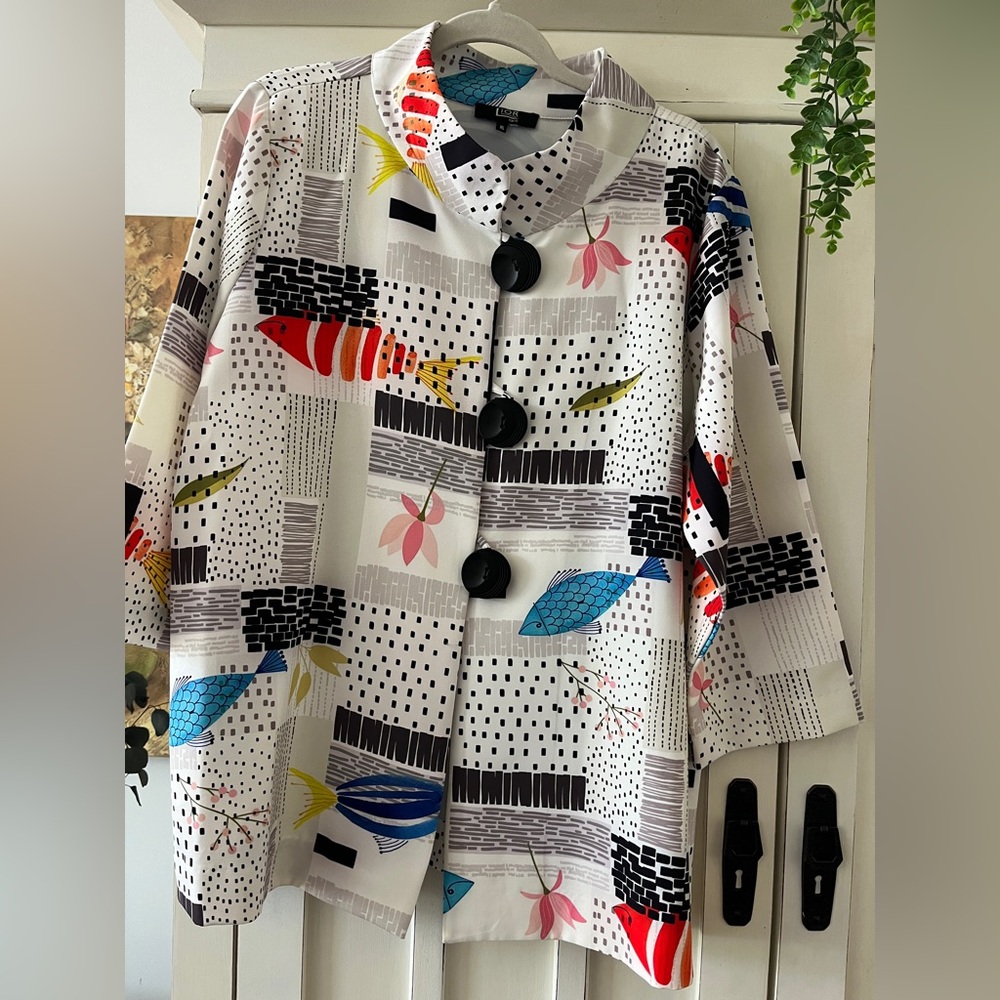 LIOR SWING JACKET 3 BUTTONS COLLAR SWING 3/4 SLEEVES SIZE XL NWOT